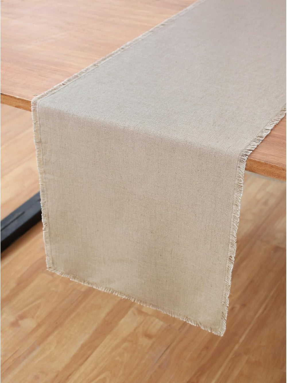 Solino Home 100% Pure Linen Table Runner Natural Long, Fringe 14 x 108 in
