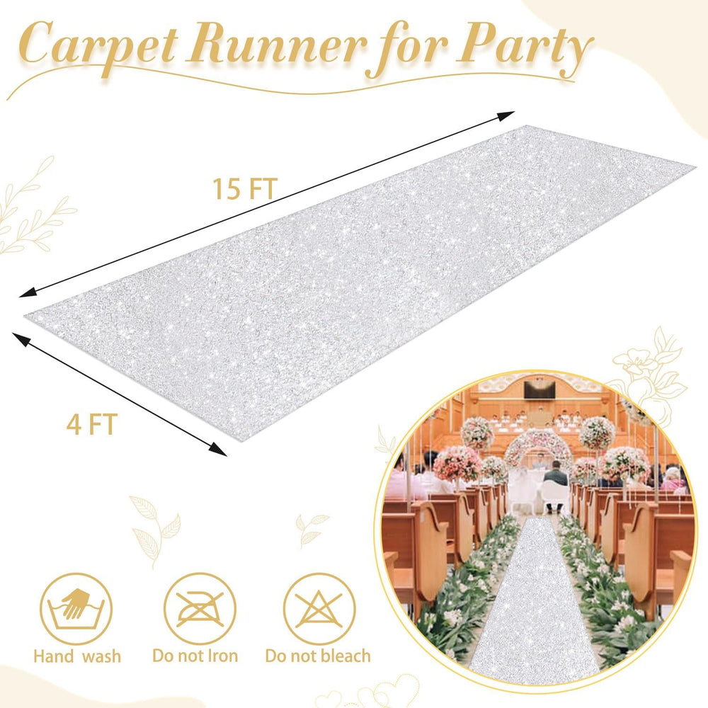 Silver Wedding Aisle Runner Sparkly 4FTx15FT Sequin Aisle Runner Rug Glitter ...