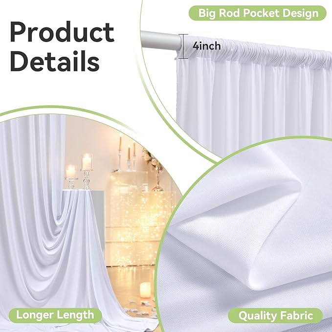60ftx14FT Wrinkle Free White Backdrop Curtain, 12 Panels 14FT Height White Wedding Backdrop Drapes, Silky Polyester Back Drop Cloth for Birthday Photography Background Party Backdrop Draping