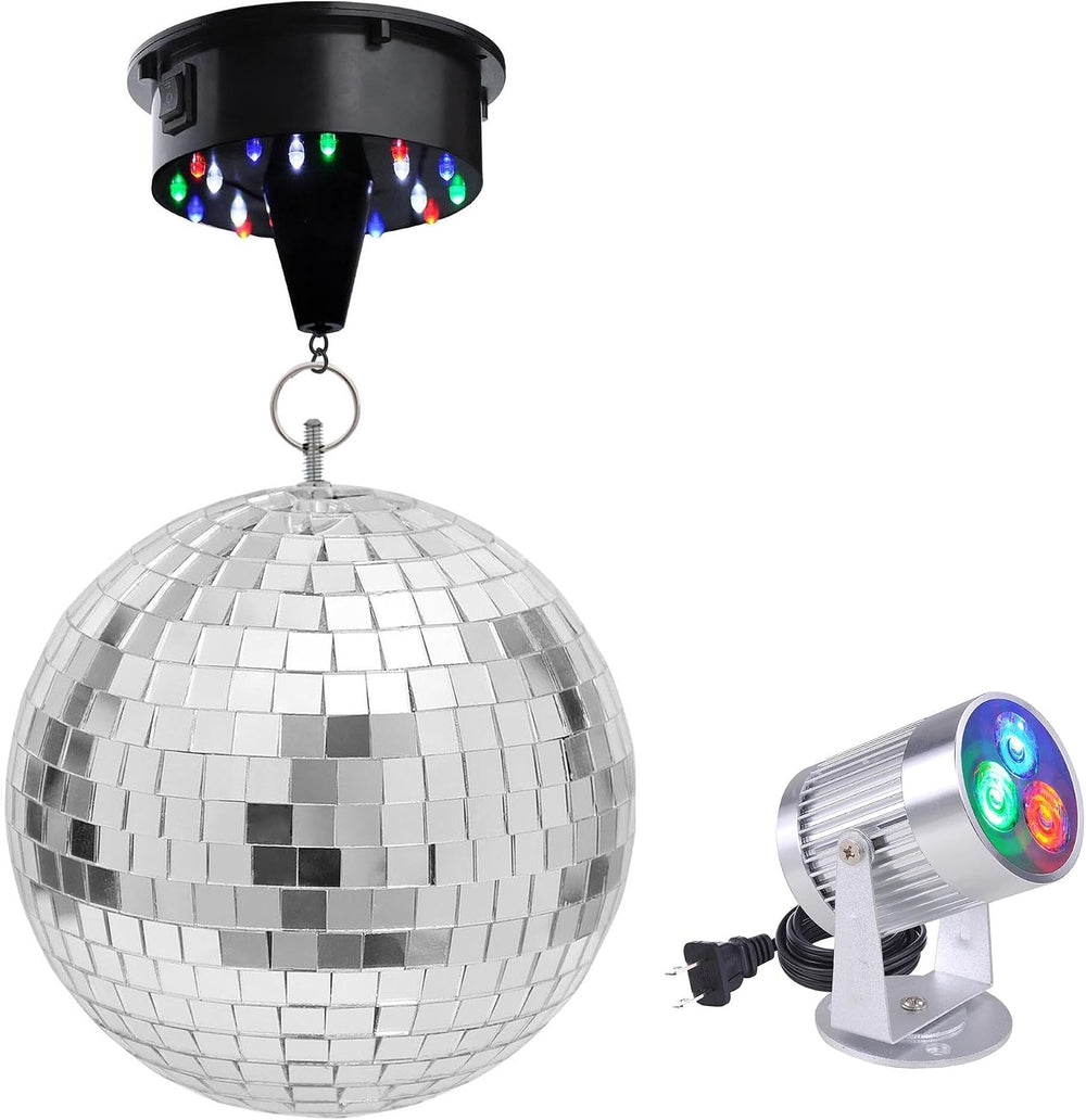 Yescom 12" Mirror Disco Ball Rotating Motor & 3W 3 LEDs Multi-color ...