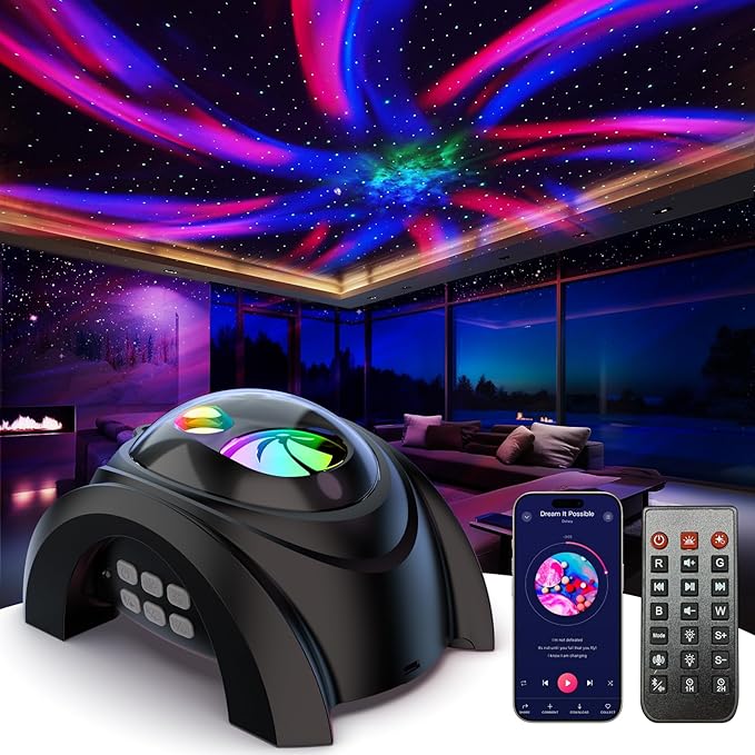 Rossetta Galaxy Projector, 58 Lighting Effects Star Projector Bluetooth Speaker White Noise Night Light, Galaxy Light Projector with Remote Control and Timer for Ceiling, Home Decor, Kids Room, Party