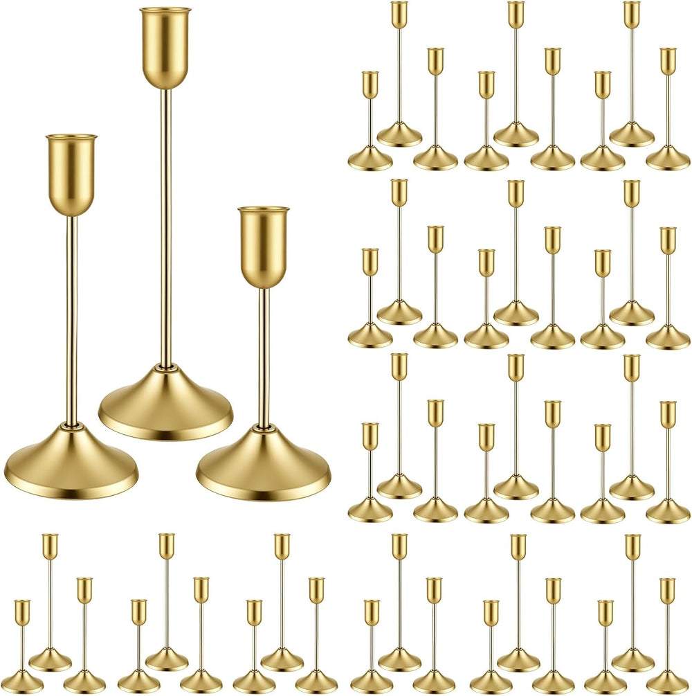 48 Pack Brass Gold Metal Taper Candle Holders Set,Vintage Metal Candlestick