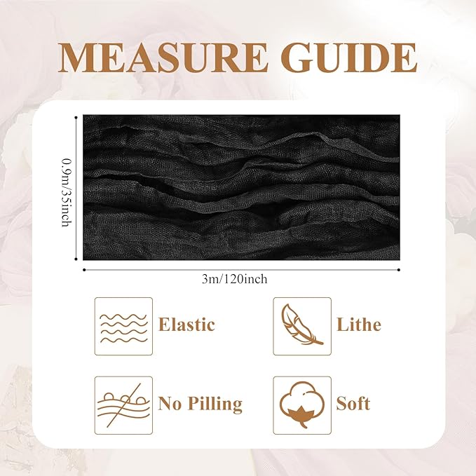 Asee'm 6pcs Cheesecloth Table Runner 120 Inches Long Black Boho Gauze Cheese Cloth Runner 10FT Rustic Sheer Table Runners for Christmas Wedding Party Baby Shower Spring Easter Decoration