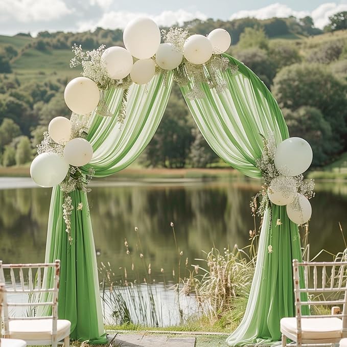 Wokceer Wedding Arch Draping 6 Panels 28.7" x 20FT Sage Green Sheer Fabric Backdrop for Ceremony, Birthday Party, Bridal Shower Decoration