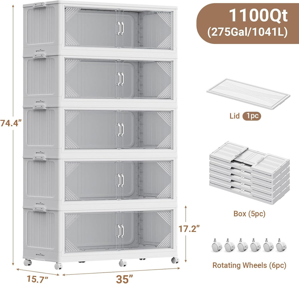 Broview V60 1100QT Plastic Stackable Storage Bins with Lid, 5Pack White