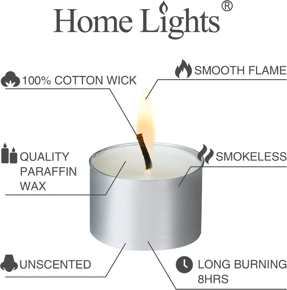 HomeLights Tealight Candles - 8 Hour Long time Burning, Giant 100,200,300 Pac...