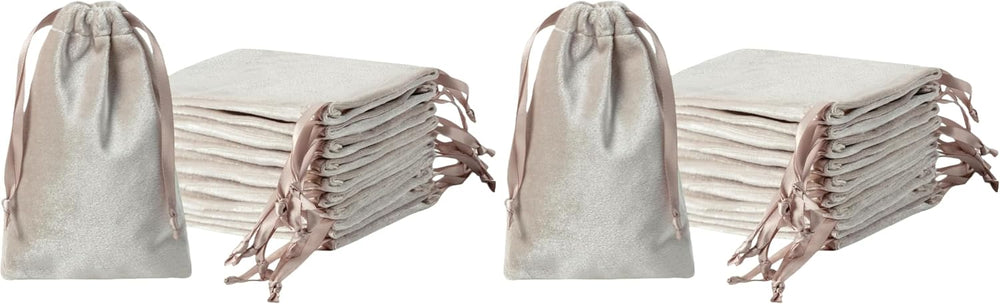 QIANF 12pcs Light Champagne Velvet Drawstring Bags 4x6 inches Glossy Small Ve...