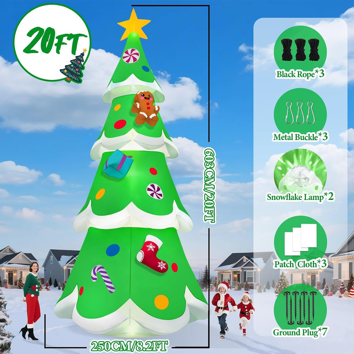 20ft christmas tree inflatable, kalolary giant christmas yard shown in use