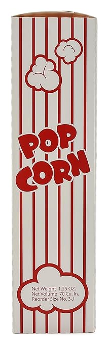 Snappy 3J Red & White Striped Close Top Popcorn Boxes for Movie Night Supplies, Popcorn Boxes Bulk 500 Count, Movie Night Popcorn Boxes 1.25 oz. Capacity, 4.625" x 2" x 7.5" Popcorn Containers