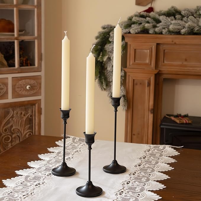 CHILL RECIPE Black Candlestick Holder Tall Taper Candle Holder for Home Decor Table Centerpiece Party Festival Decorations Halloween Decoration (4 Set 12Pcs)