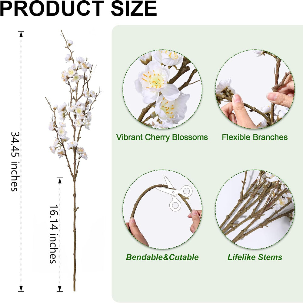 6 PCS Artificial Cherry Blossom Branches Spring Indoor Decoration, Faux Flowe...