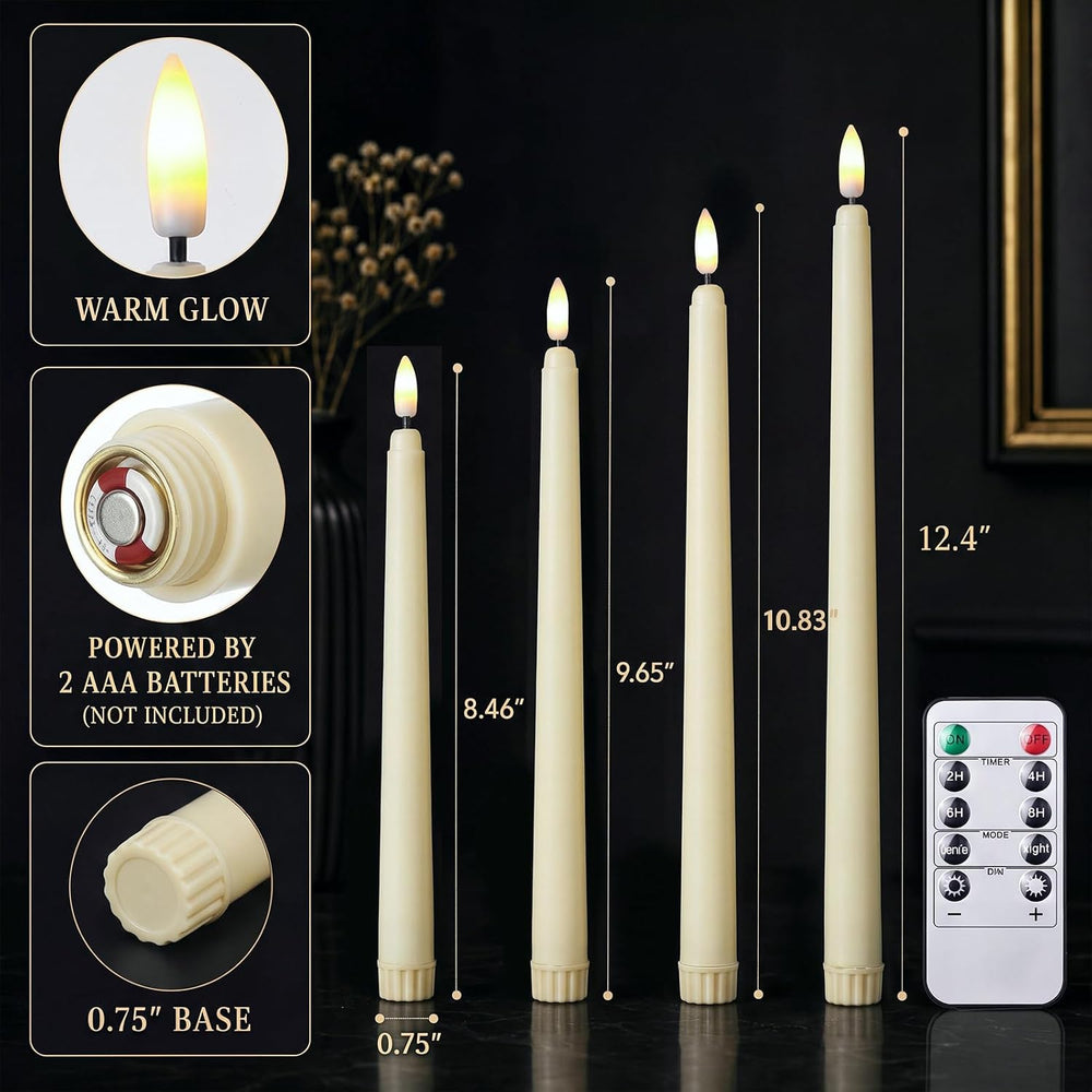 Tuanse 20 Pcs LED Flameless Taper Candles with Remote Timer, 8.46", Beige