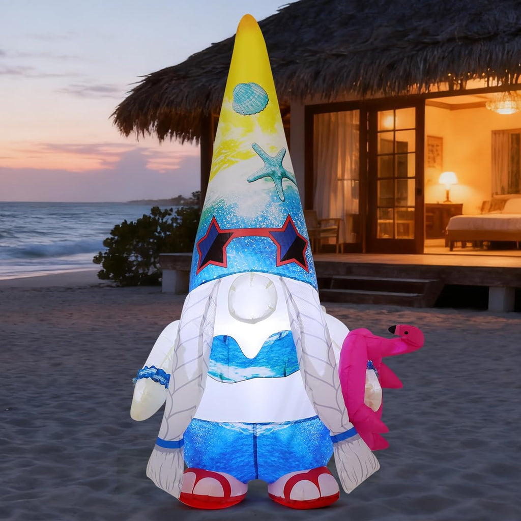 goosh 5 ft summer inflatables gnomes garden decor, close-up detail