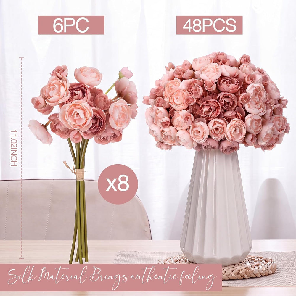 Giegxin 48 Pcs Ranunculus Artificial Flower, Light Pink