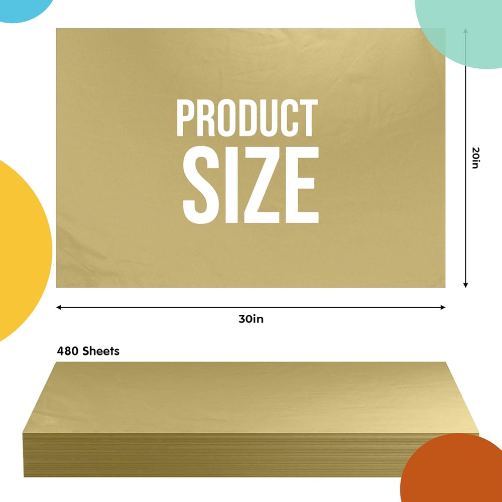 Party Solids Gold Tissue Paper for Gift Bags, 20 x 30 Inch, 480 Sheets