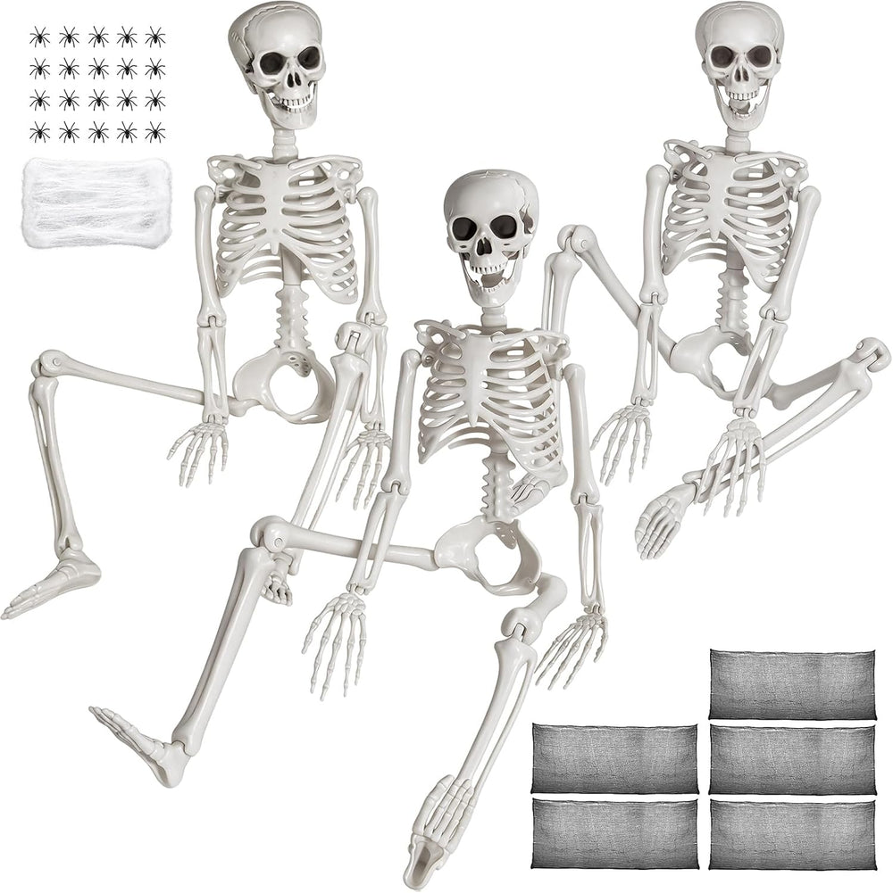 LCZTN 3 Pack 36in Halloween Skeletons,5 Pack 30x72in Black Creepy Cloth,300 s...