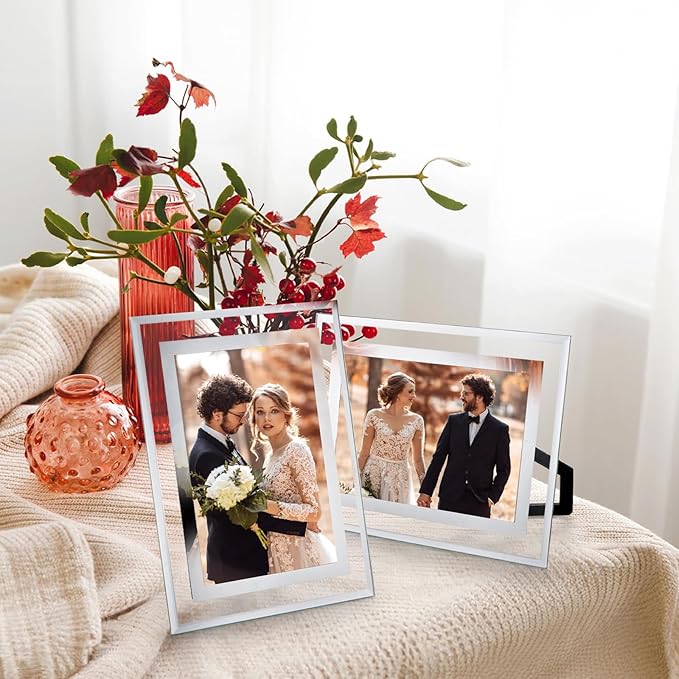 4 x 6 Glass Picture Frame Set of 10, Silver Mirror Photo Frames, Thin Border Desk Picture Frame for Office, College, Vertical and Horizontal Tabletop Display, Desk Decor