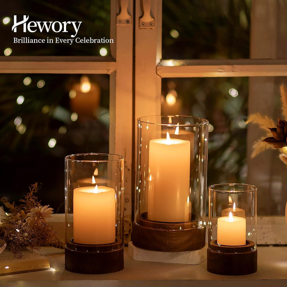 Hewory Hurricane Glass Candle Holders: 3PCS Wooden Brown Candle Holders