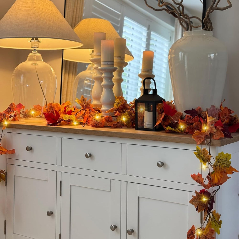 7 Pack Fall Leaf Garland with Lights, Fall Vines Autumn Garland LED Lights Ar...