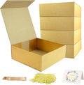 LumyHavver Gift Box 5 Pack 9.65x9.65x3.6 Inches with Magnetic Lid, Gold Collapsible Box with Ribbon, Raffia Grass, Card for Birthdays, Christmas, or Parties, Gift Packaging