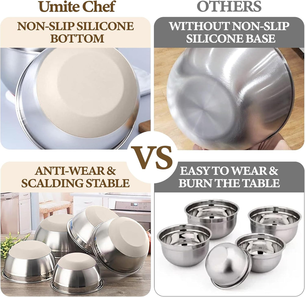 Umite Chef Mixing Bowls with Airtight Lids Set, 8PCS Stainless Steel Nesting ...