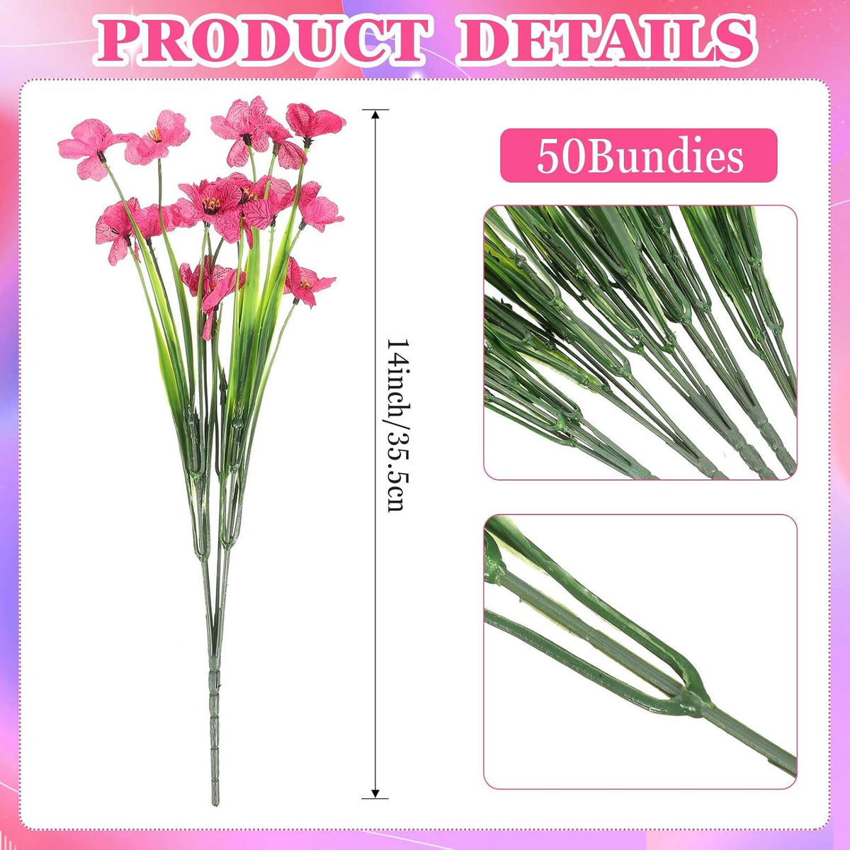 Lyrow Violet Artificial Flowers, Cluster, Rosy