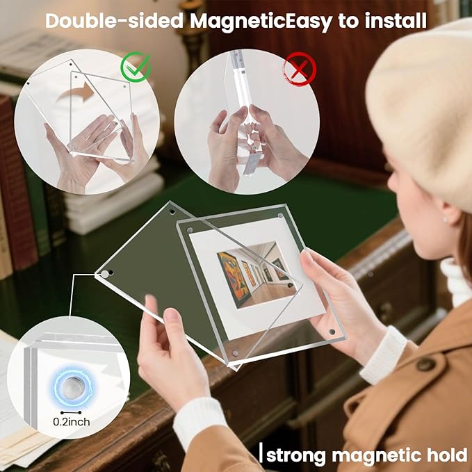 JOHOUSE 5 Pack 5 x 7 Acrylic Picture Frames, Double Sided Magnetic Photo Frames Self Standing Frameless Transparent for Desktop Display Gifts for Women (6 Pack)