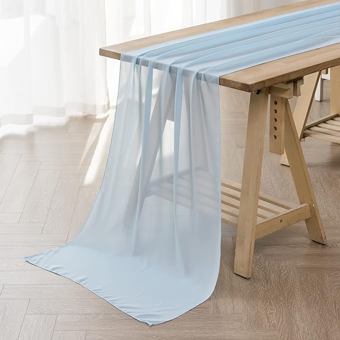 12Pack 9ft Chiffon Table Runner 14x108 Inch Sheer Romantic Table Runner for Wedding Birthday Party Bridal Shower Outdoor Decoration-Blue Mist