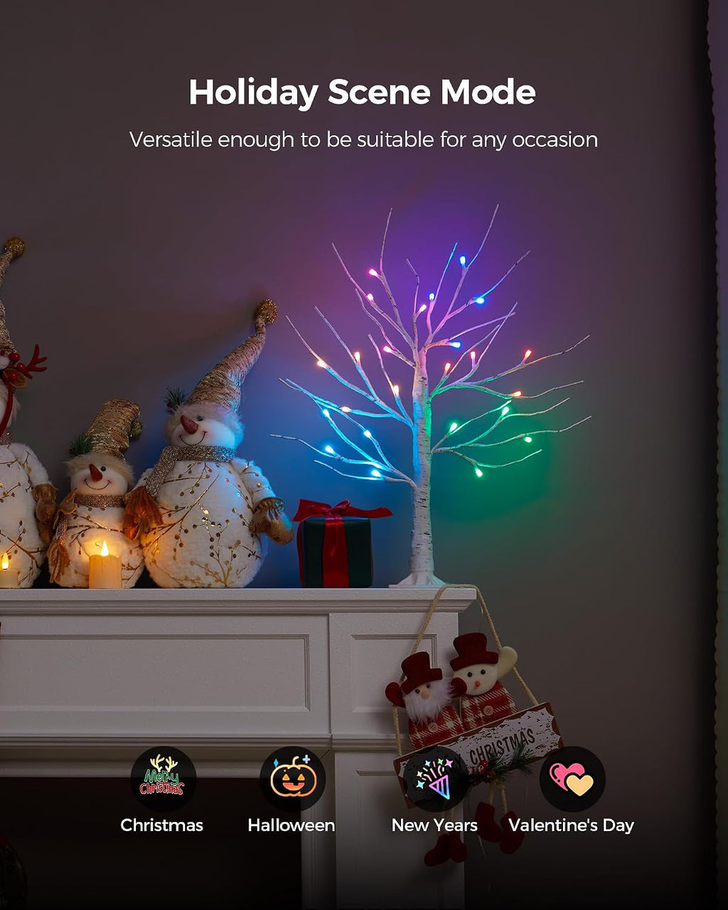 Ariceleo 2FT Lighted Birch Tree with RGB LED Lights, USB Powered, Timer & APP Control, 24 LED, Tabletop Decor for Christmas, Thanksgiving, Holiday Decorations – Indoor & Outdoor Use(2 Packs)