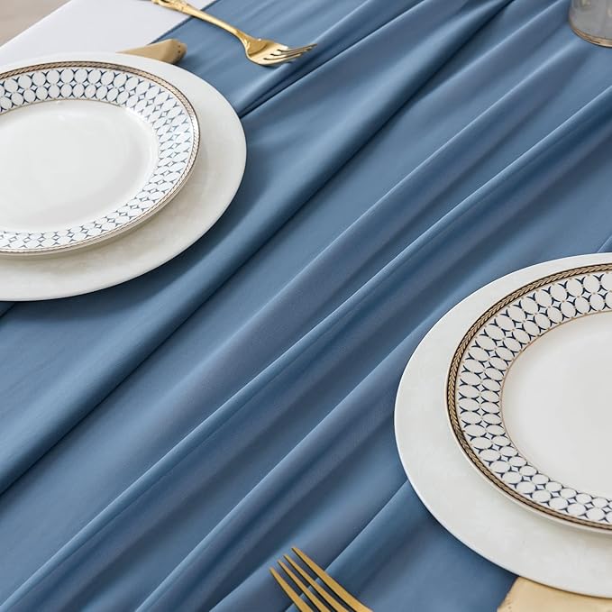 12Pack 9ft Chiffon Table Runner 14x108 Inch Sheer Romantic Table Runner for Wedding Birthday Party Bridal Shower Outdoor Decoration-Dusty Blue