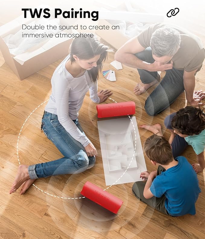 Bluetooth Speaker with HD Sound, Portable Wireless, IPX5 Waterproof, Up to 20H Playtime, TWS Pairing, BT5.3, for Home/Party/Outdoor/Beach, Stocking Stuffers, White Elephant Gifts for Adults (Red)