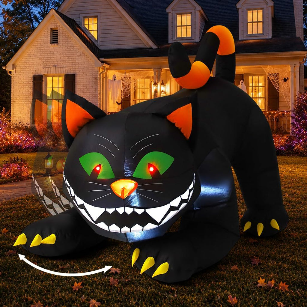 comin 6 ft halloween inflatables black cat outdoor shown in use