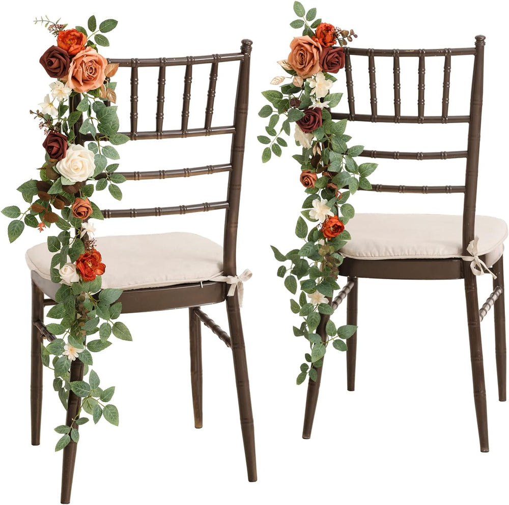 Ling's moment Fall Wedding Chair Decorations Orange Terracotta Aisle Flower