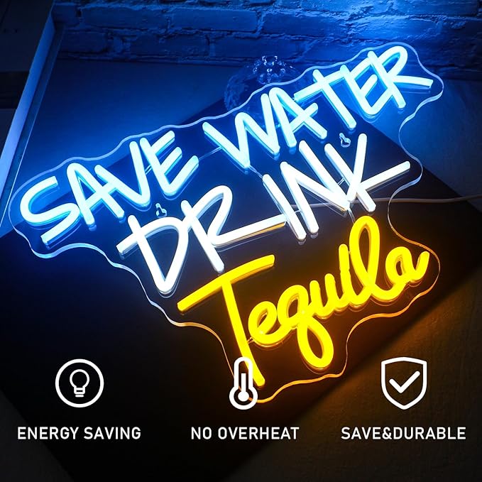 Save Water Drink Tequila Neon Sign Led Neon Lights for Wall Decor Usb Light Up Signs for Home Beer Bar Bedroom Restaurant Man Cave Cafe Bistro Club Party Decorations Gift