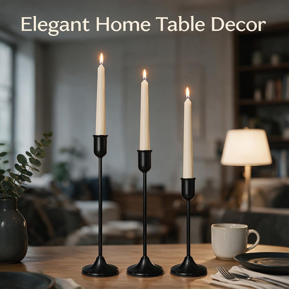 Metal Taper Candle Holders, Weighted Base Candlestick Stand Set(12, Black)