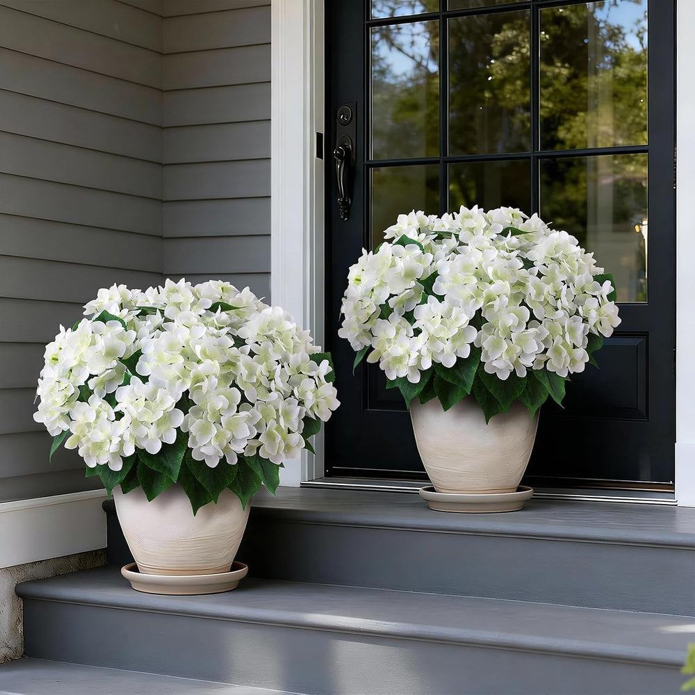 2 Sets Artificial Hydrangea Flower Topiary Ball Trees for Porch (White)