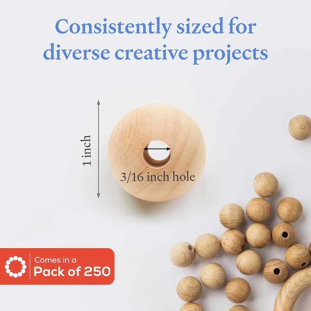Wooden Beads (25mm) 1" Inch x 3/16" Inch Hole Pack of 250 Unfinishe...