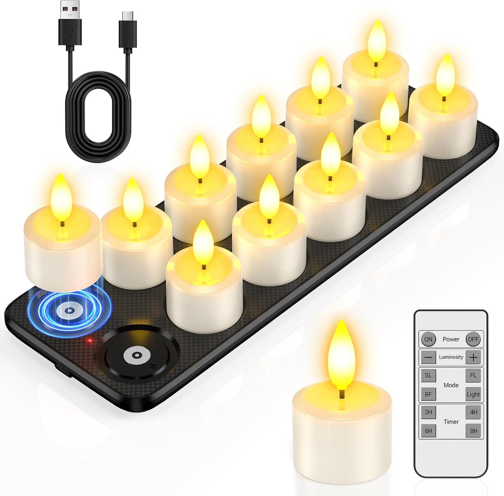 PChero Rechargeable Flameless Candles with Remote & Magnetic Charging Base