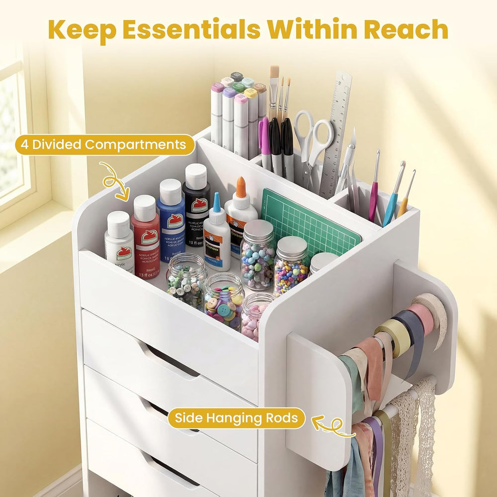 GOFLAME Rolling Craft Storage Cart with 3 Drawers, Wrapping Paper Organizer H...