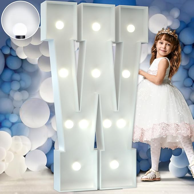 Marquee Letters 4 Feet Tall Large Light Up Letters Baby Shower Decorations Wedding Engagement Proposal White Party Decorations Marry Me Sign Big Cardboard Backdrop W