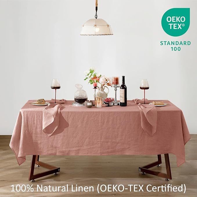 Talasily Linen Tablecloth 100% Pure Linen Table Cloth 60x120 Inches Rectangle Tablecloths Washable Cloths for Kitchen, Dining, Buffet Parties, Holidays, Picnic, Weddings and Restaurants-Muddy Pink