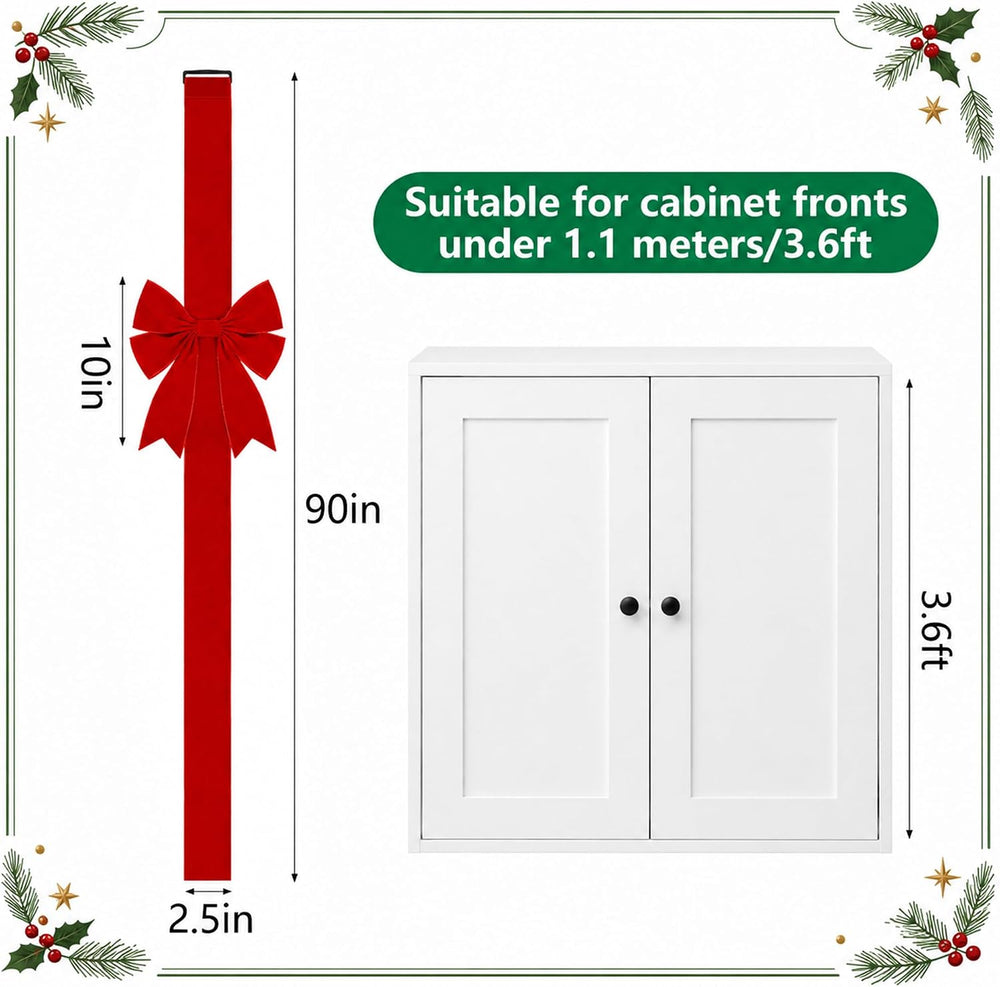 9 Pcs Christmas Cabinet Red Velvet Bow, Adjustable Kitchen Red Ribbon Decor