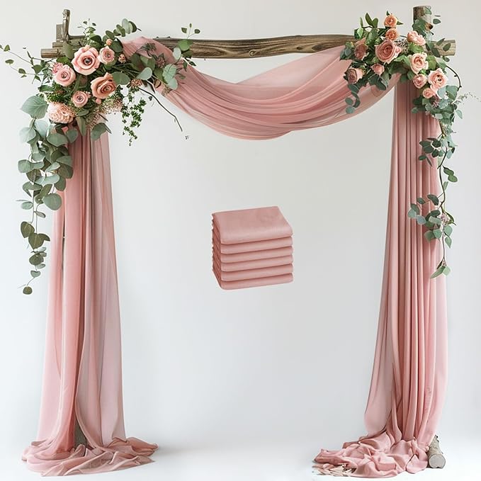 Wokceer Wedding Arch Draping Fabric 6 Panels 28.7" x 20FT Dusty Rose Drapes Sheer Fabric Backdrop Arch Draping Fabric for Wedding Ceremony Birthday Party Bridal Shower Decoration