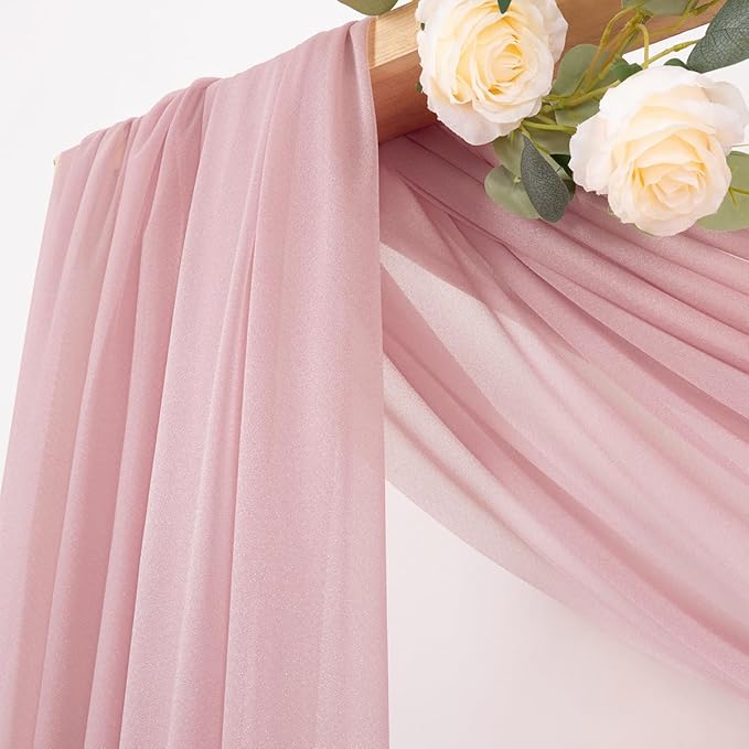 MLMC Dusty Rose Wedding Arch Draping Fabric 4 Panels 29" x 20 FT Extra Long Gauze Drapes Sheer Backdrop Curtains 6.6 Yards Outdoor Drapery Panels for Wedding Ceremony Party Ceiling Decoration