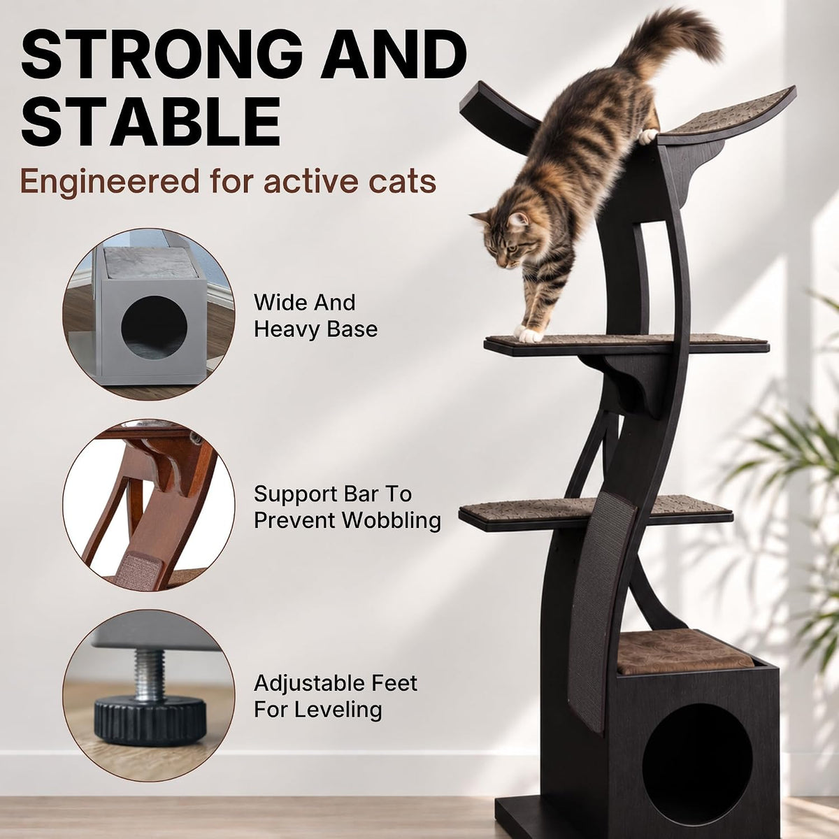 the refined feline 69 inch tall smoke gray, side view