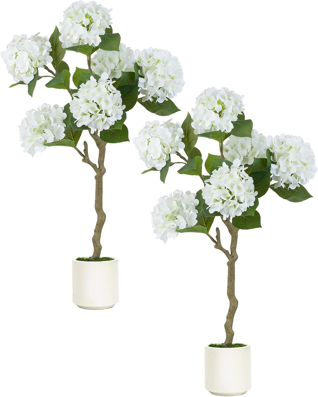 BLOSMON White Hydrangea Fake Tree for Outdoor Porch Decor, 2 Pcs, 39 Inch