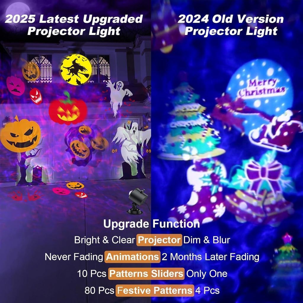 brighter halloween projector lights, 2026 upgraded halloween decorations showing dimensions