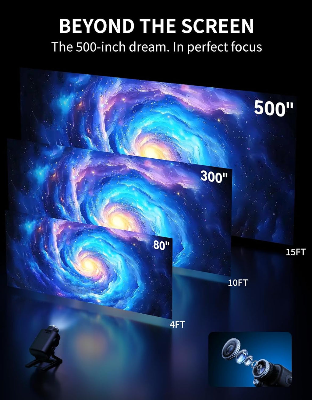 3d galaxy ocean projector, 60-in-1 hd scenes, night showing dimensions