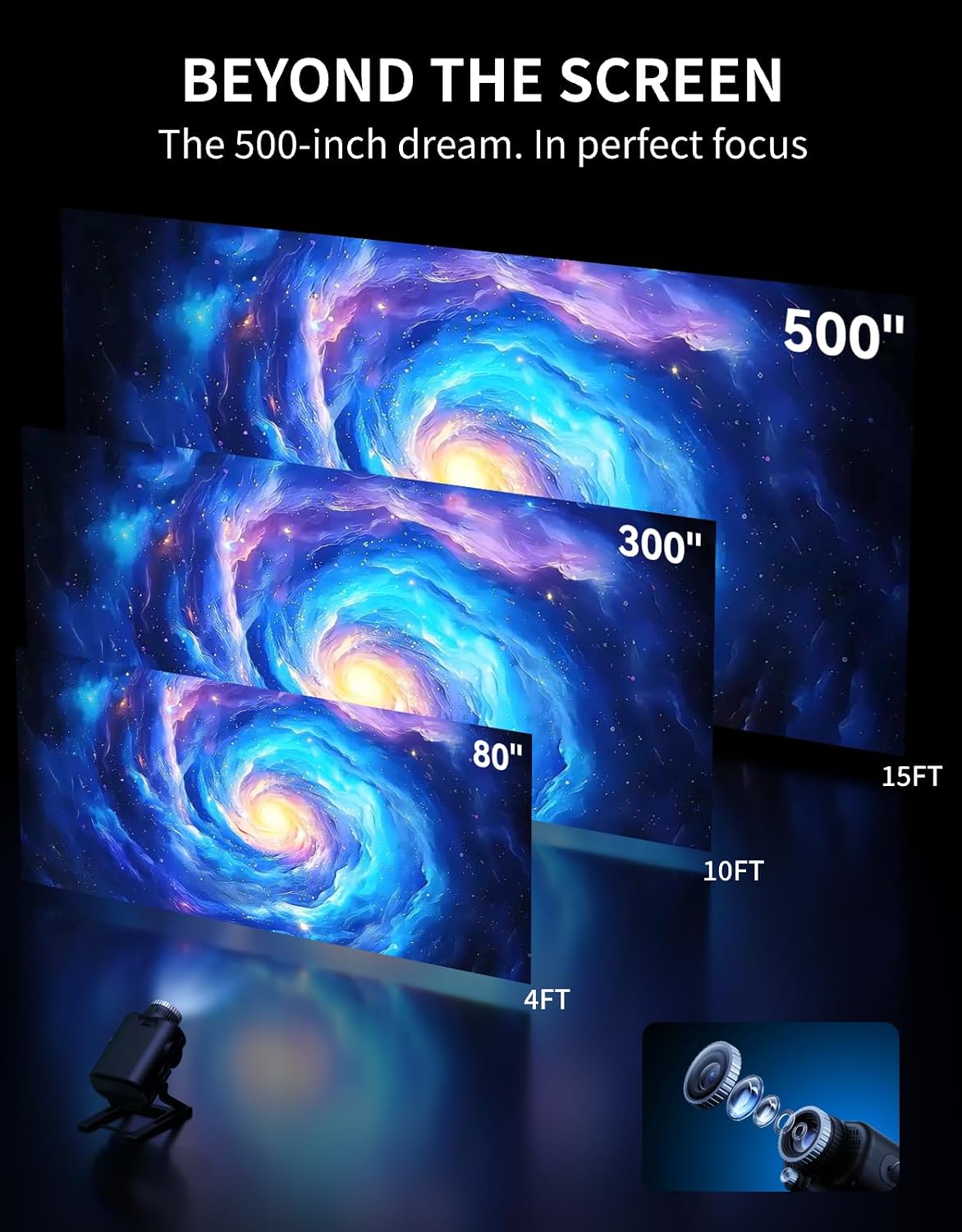 3d galaxy ocean projector, 60-in-1 hd scenes, night showing dimensions