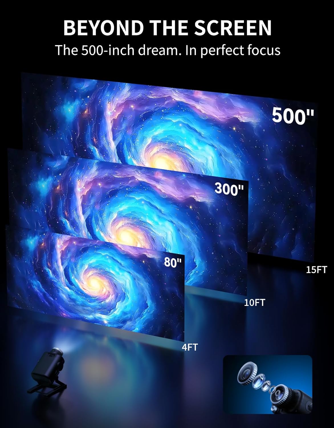 3d galaxy ocean projector, 60-in-1 hd scenes, night showing dimensions